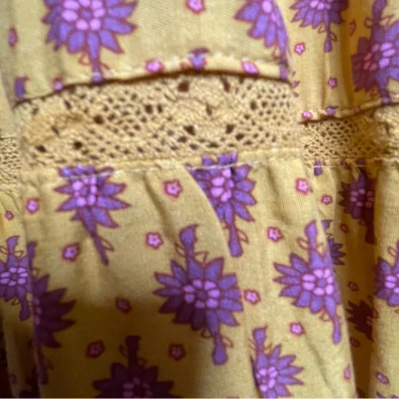 In Loom Floral Gold Yellow Purple Maxi Dress L BohoFestival SummerFairycore NWOT - Picture 11 of 15
